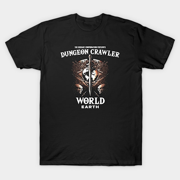 Dungeon World Earth (Black Print) T-Shirt by Miskatonic Designs